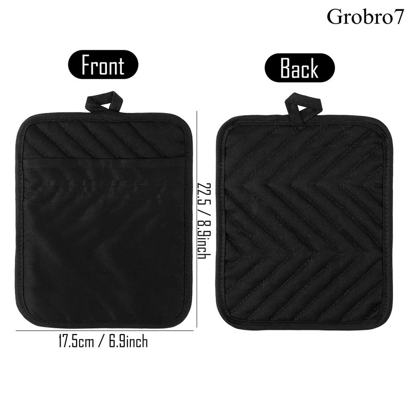 GROBRO7 5Pack Cotton Pocket Pot Holder Set Kitchen Heat Resistant Potholder Machine Washable Hot Pads Bulk Oven Mitts Black Plain Hot Pads Trivet for Baking Cooking with Pocket 7x9 - Image 3
